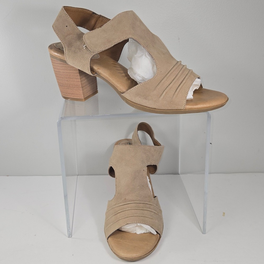 Montana Artisan‎ Crafted Leather Block Heel Sandals Womens 11 Tan Suede Pleated